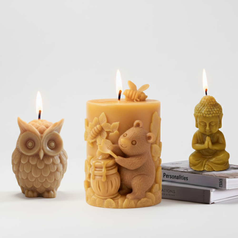 Hand-Carved Pure Beeswax Figurine Candles – Artisanal Nature Collection (Pack of 1)
