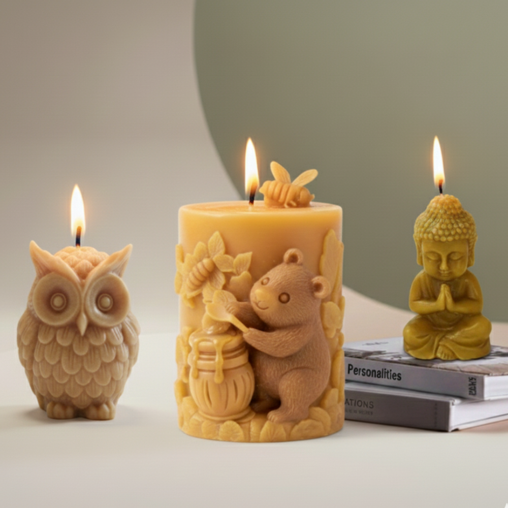 Hand-Carved Pure Beeswax Figurine Candles – Artisanal Nature Collection (Pack of 1)