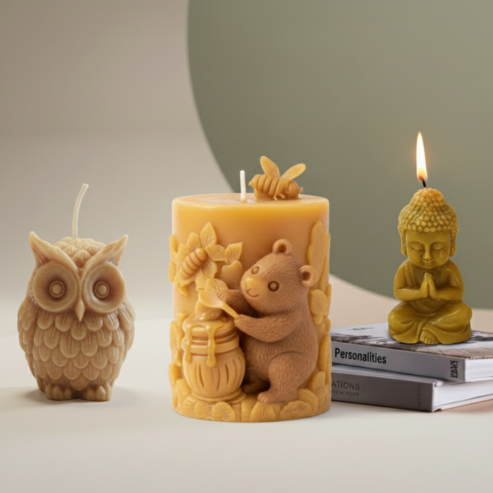 Hand-Carved Pure Beeswax Figurine Candles – Artisanal Nature Collection (Pack of 1)