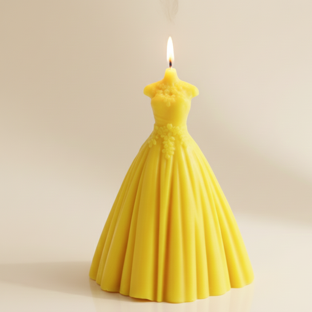Handcrafted Yellow Gown Art Vanilla Candle (Pack of 1)