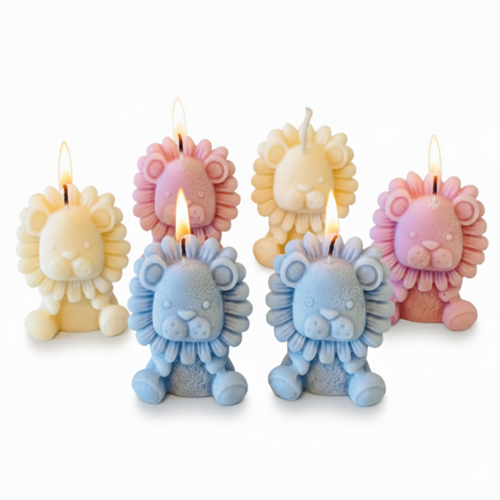 Majestic Miniature Lion Sculpted Soy Wax Candles (Pack of 6)