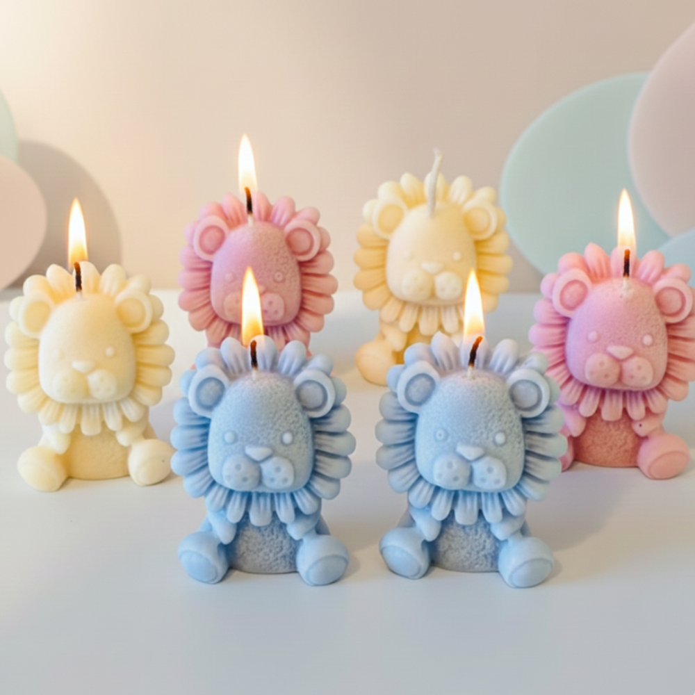 Majestic Miniature Lion Sculpted Soy Wax Candles (Pack of 6)