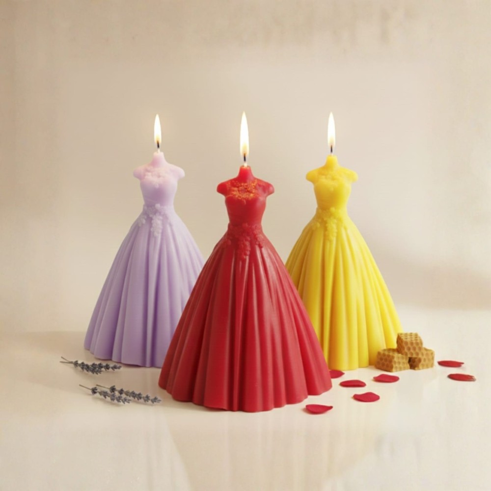 Handcrafted Gown Art Vanilla Candle (Pack of 3)