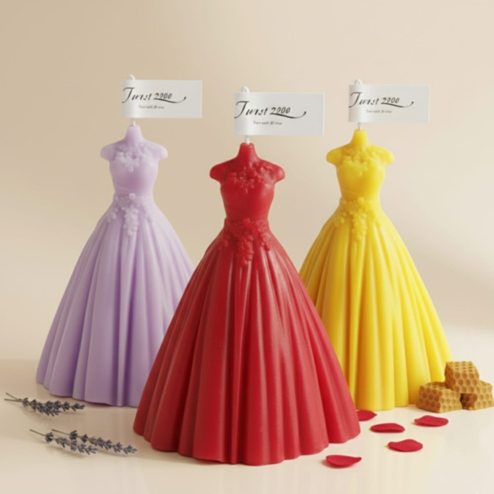 Handcrafted Gown Art Vanilla Candle (Pack of 3)