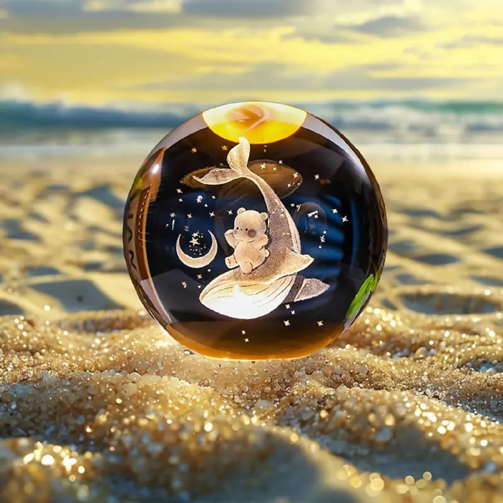 Celestial Whale & Bear 3D Crystal Ball – Warm LED Night Light – Anniversary & Birthday Gift for Kids and Adults (Pack of 1)