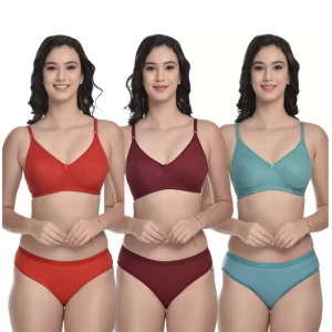 AKAKEE Multicolor Premium Bra Panty Set For Women's (Pack of 3)