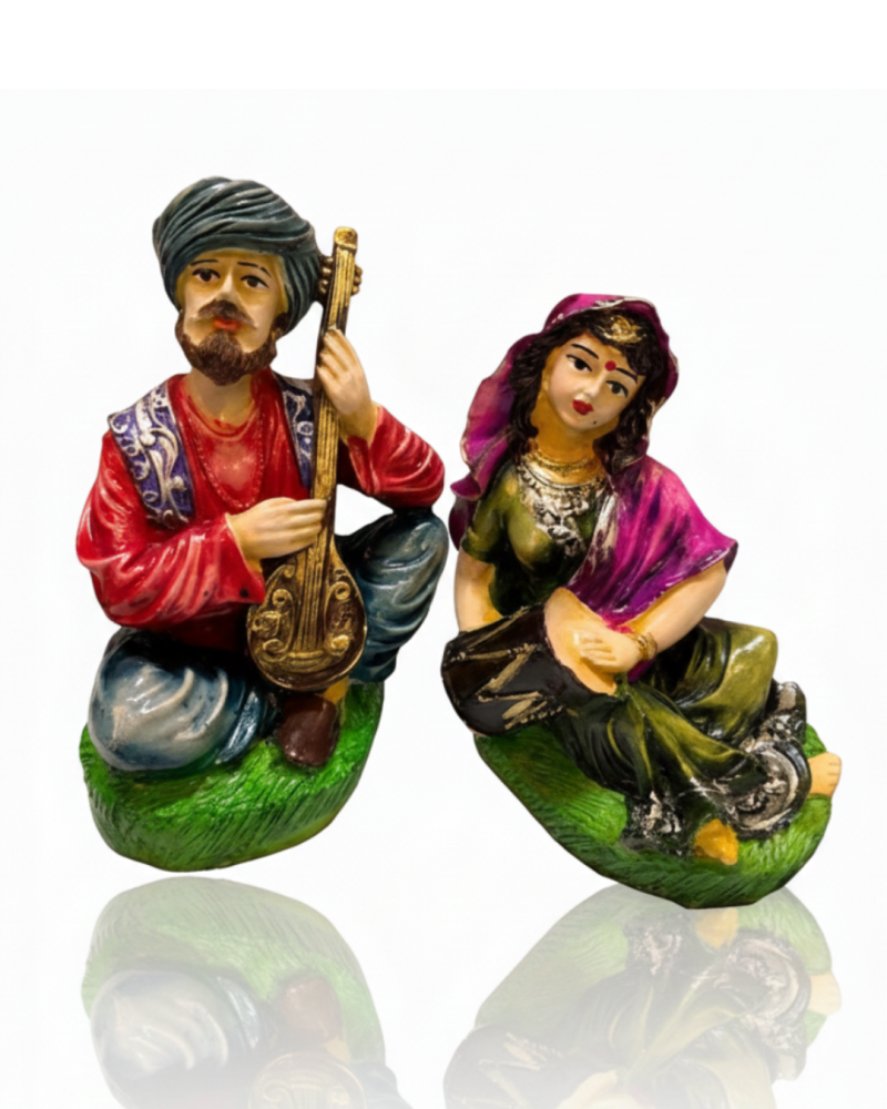 Traditional Handcrafted Rajasthani Folk Musician Figurines – Set of 2 (Male with Ektara & Female with Dholak)
