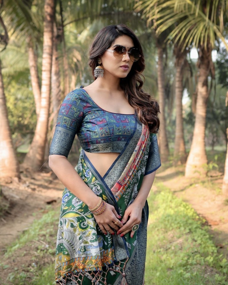 Women Pure Dolla Silk Saree With Zari Border And Tassels, Multicolour Floral Design, with Unstitched BP (Pack of 1)