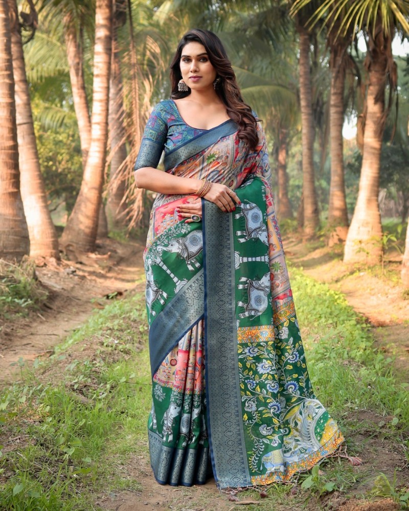 Women Pure Dolla Silk Saree With Zari Border And Tassels, Multicolour Floral Design, with Unstitched BP (Pack of 1)
