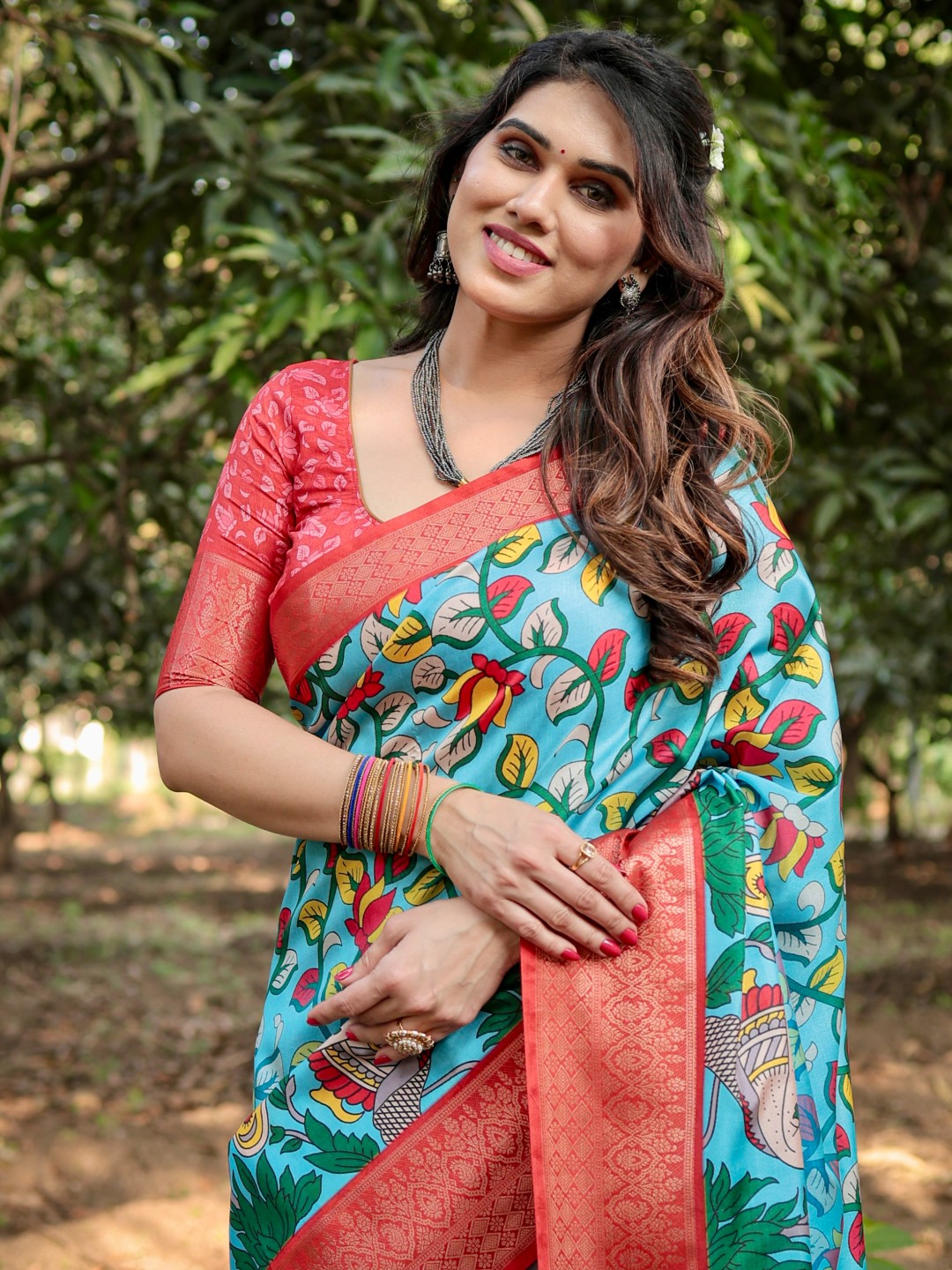 Women’s Pure Tussar Silk Saree | Digital Floral Print with Tassels & Blouse Piece (Pack of 1)