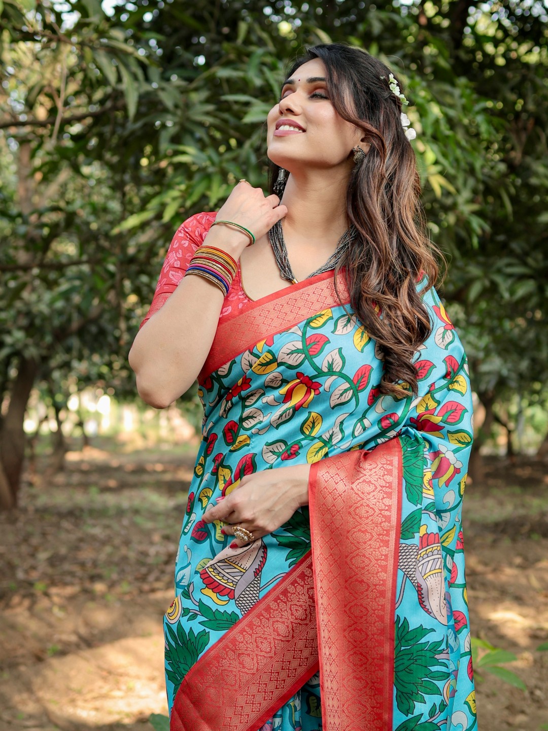 Women’s Pure Tussar Silk Saree | Digital Floral Print with Tassels & Blouse Piece (Pack of 1)
