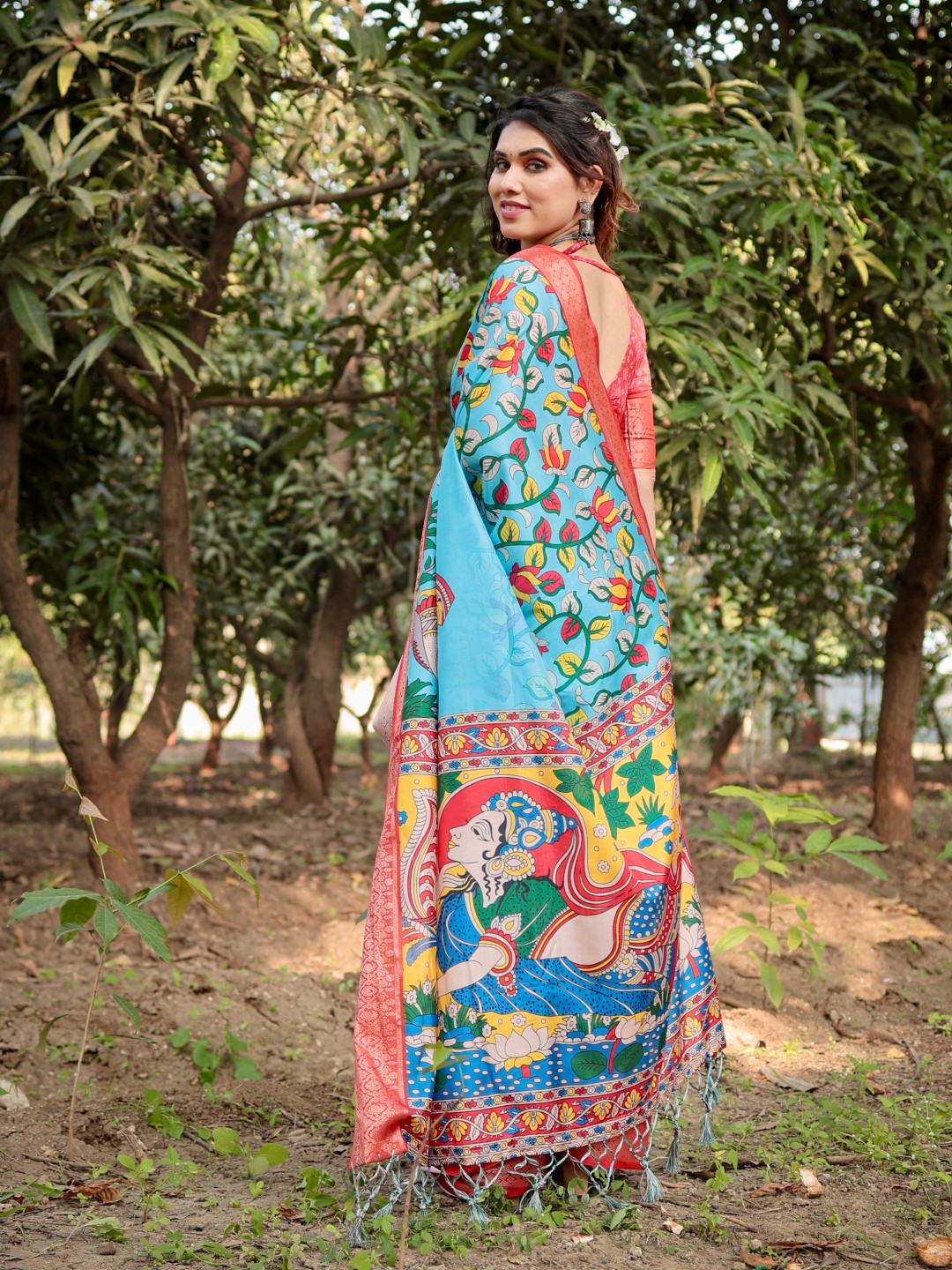 Women’s Pure Tussar Silk Saree | Digital Floral Print with Tassels & Blouse Piece (Pack of 1)