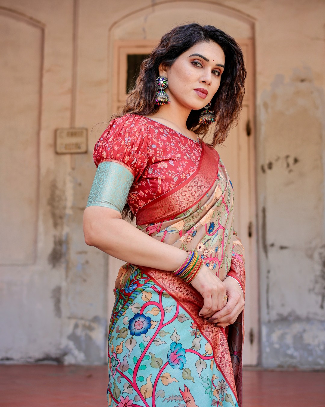 Women’s Pure Tussar Silk Saree | Digital Floral Print with Tassels & Unstitched BP (Pack of 1)