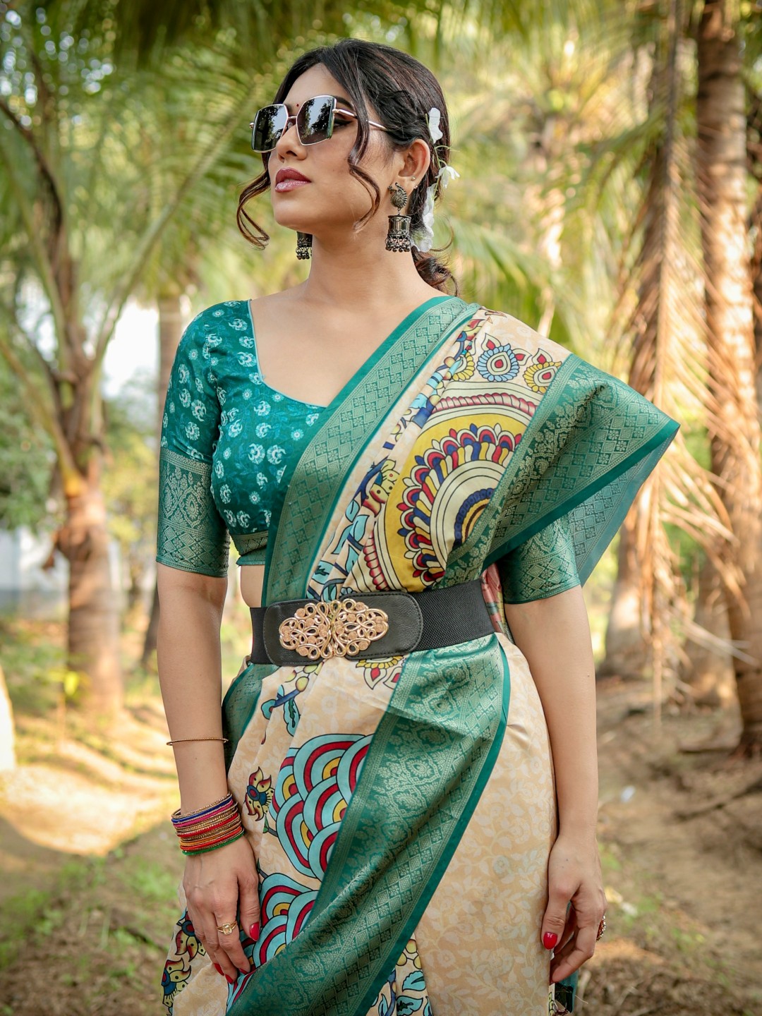 Women’s Pure Tussar Silk Saree | Digital Floral Print with Tassels & Unstitched BP (Pack of 1)