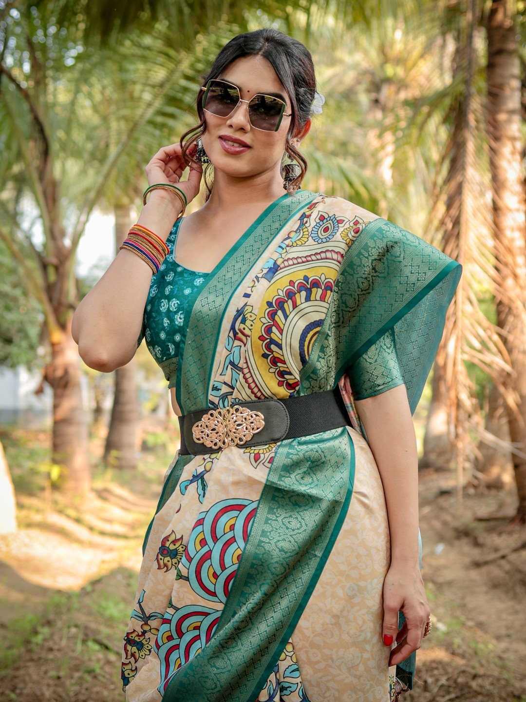 Women’s Pure Tussar Silk Saree | Digital Floral Print with Tassels & Unstitched BP (Pack of 1)