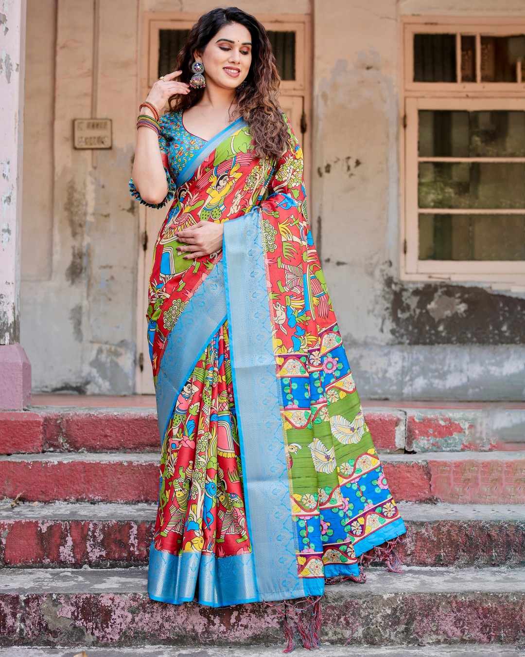 Banarasi Silk Digital Print Saree with Zari Weaving (Pack of 1)