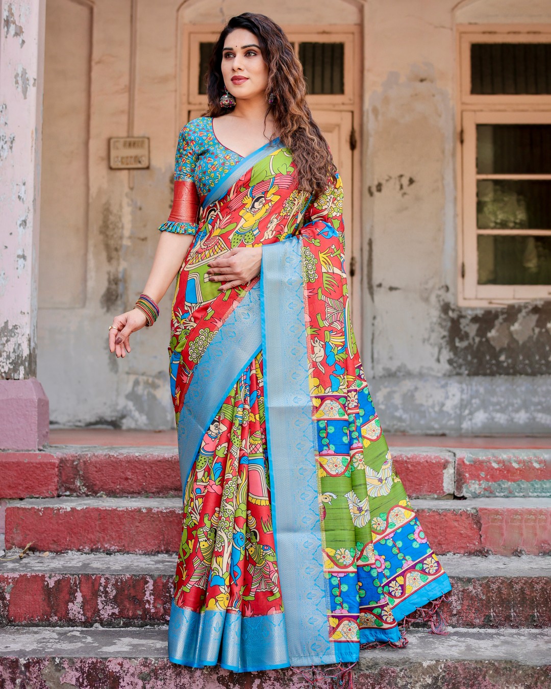 Banarasi Silk Digital Print Saree with Zari Weaving (Pack of 1)