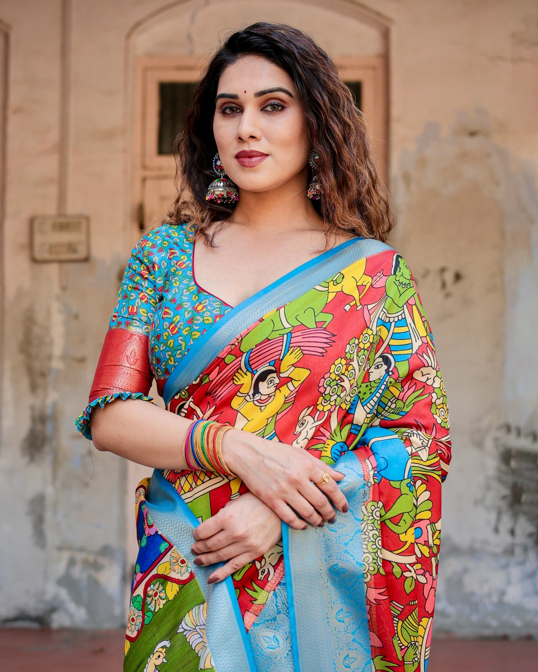 Banarasi Silk Digital Print Saree with Zari Weaving (Pack of 1)