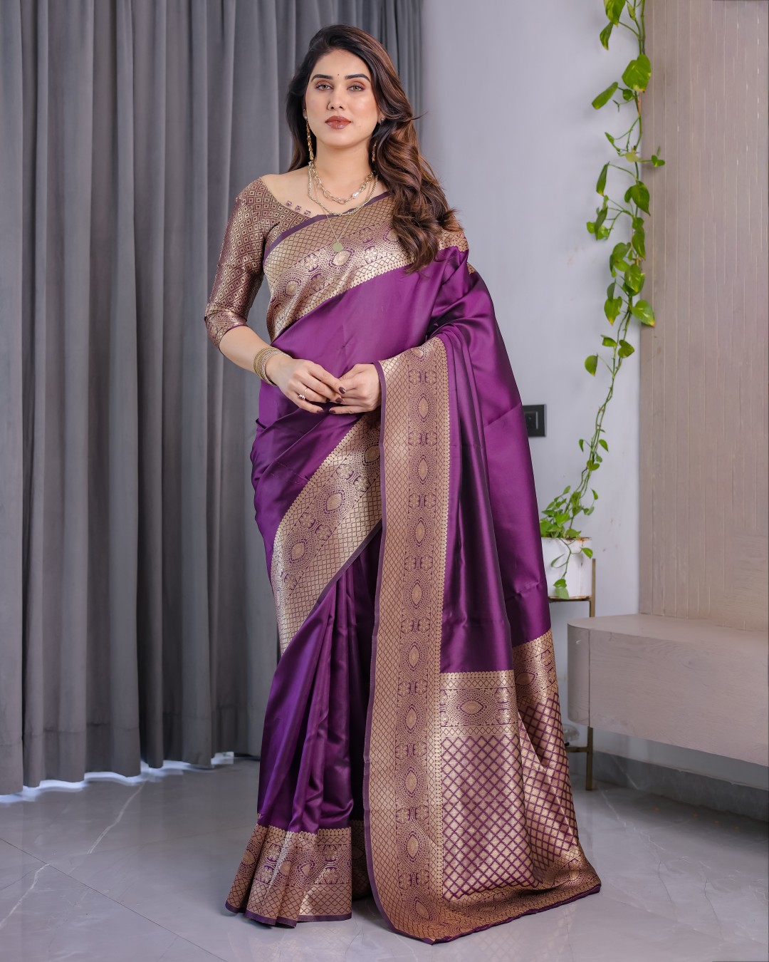 Women's Kanjivaram Soft Silk Saree Pure Silk with Unstitched BP (Pack of 1)