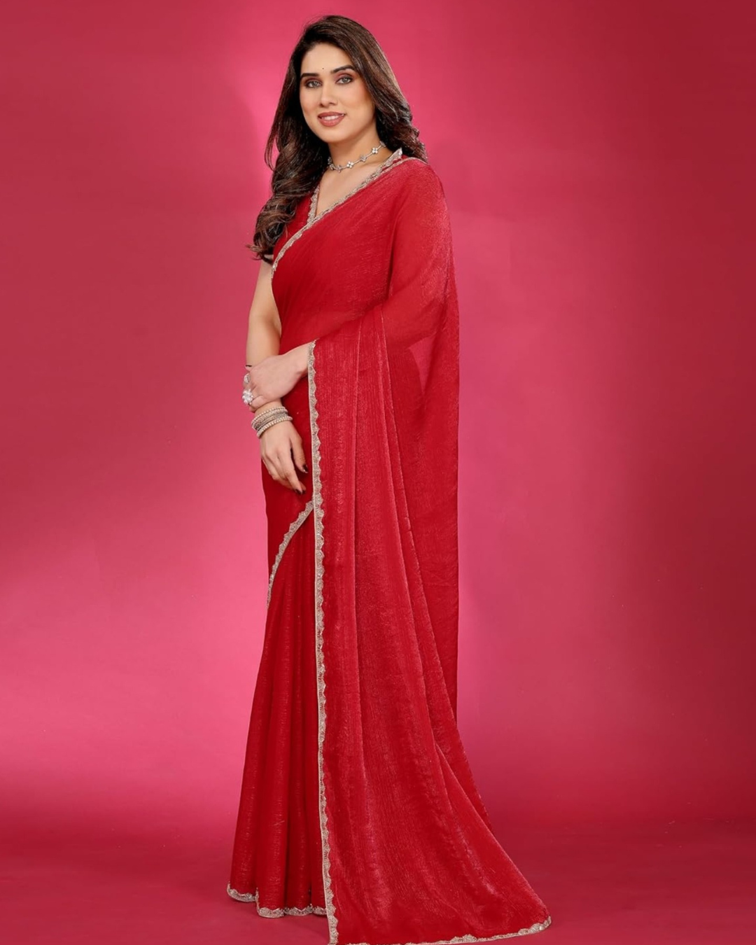 Women’s Premium Organza Saree with Zari Border & Unstitched BP (Pack of 1)