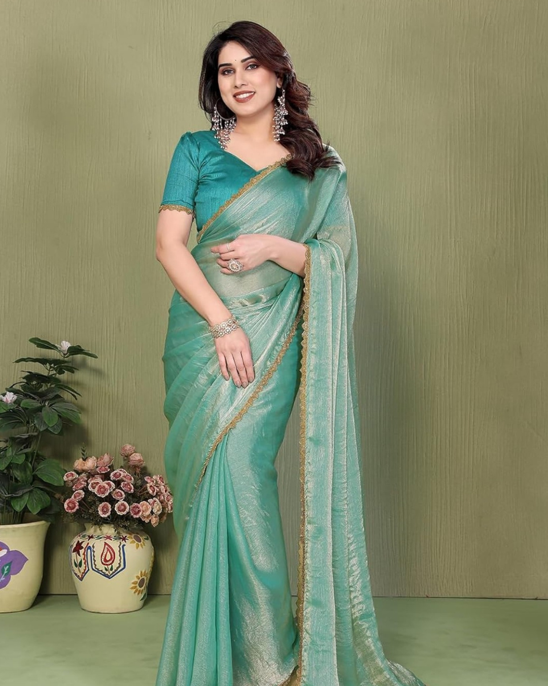 Women’s Premium Organza Saree with Zari Border & Unstitched BP (Pack of 1)