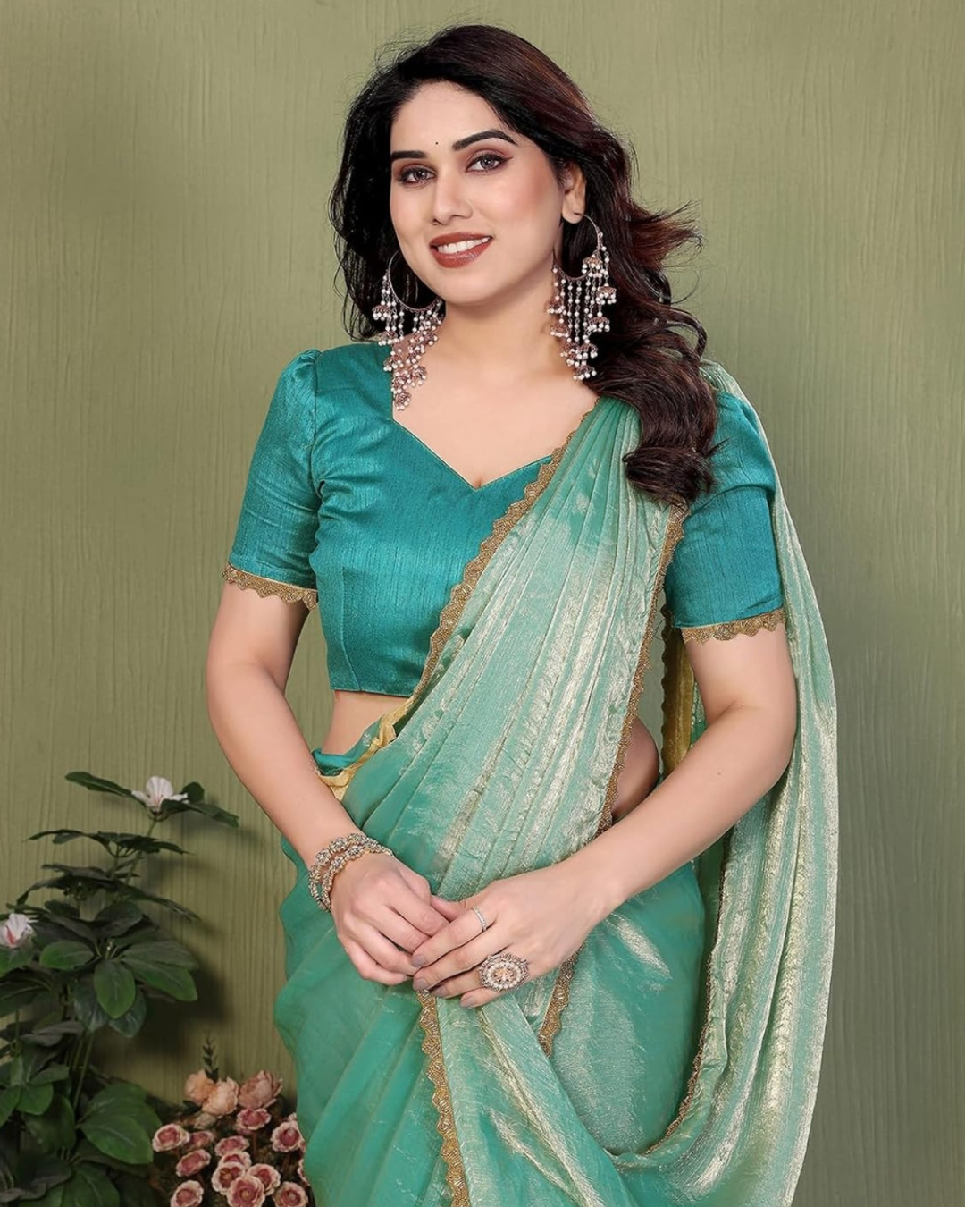 Women’s Premium Organza Saree with Zari Border & Unstitched BP (Pack of 1)