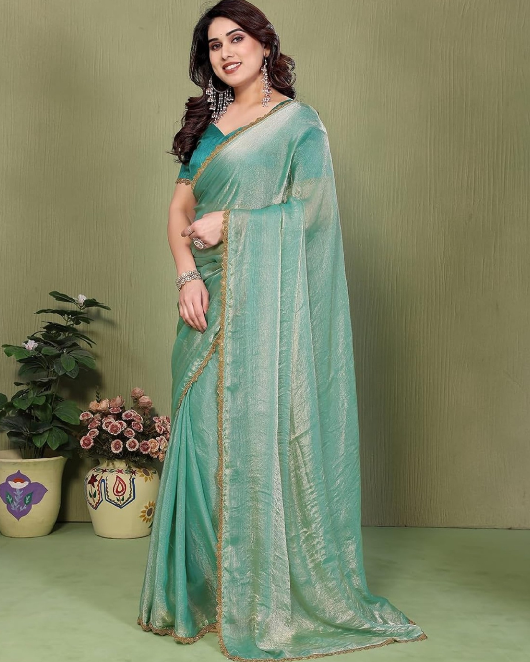 Women’s Premium Organza Saree with Zari Border & Unstitched BP (Pack of 1)