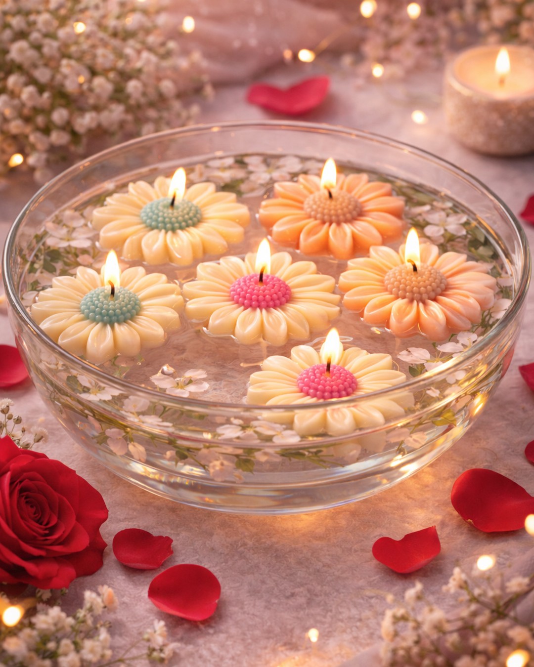 Daisy Bloom Premium Scented Floating Candle Set (Pack of 6)