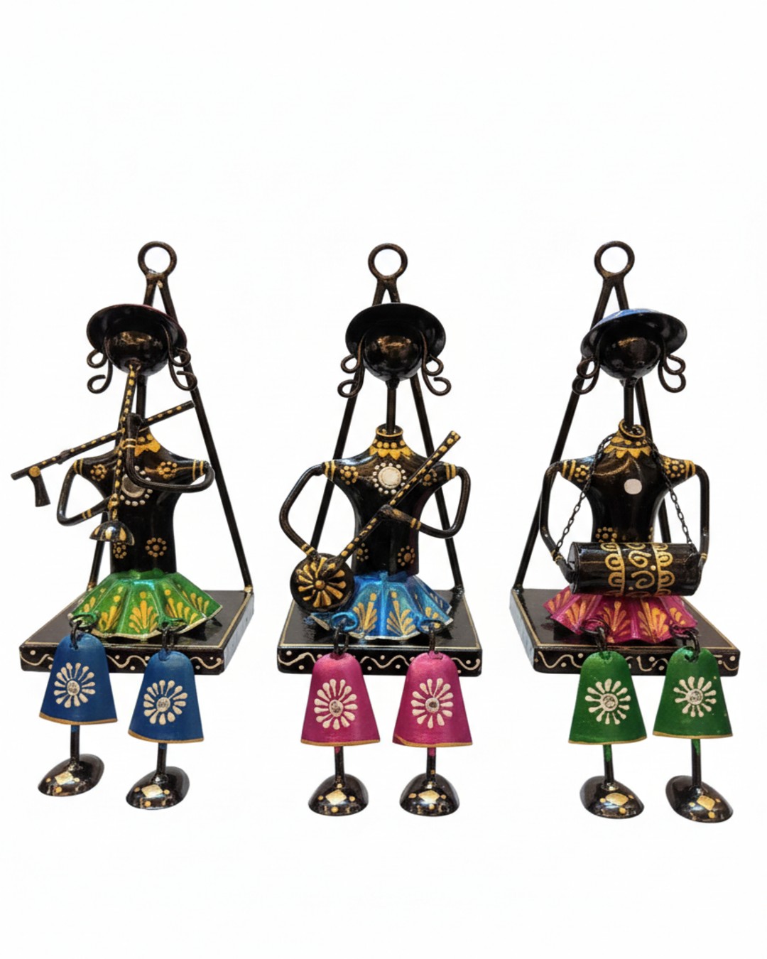 Rajasthani Handcrafted Metal Musician Wall Frame Set of 3 | Traditional Folk Art Wall Hanging Decor