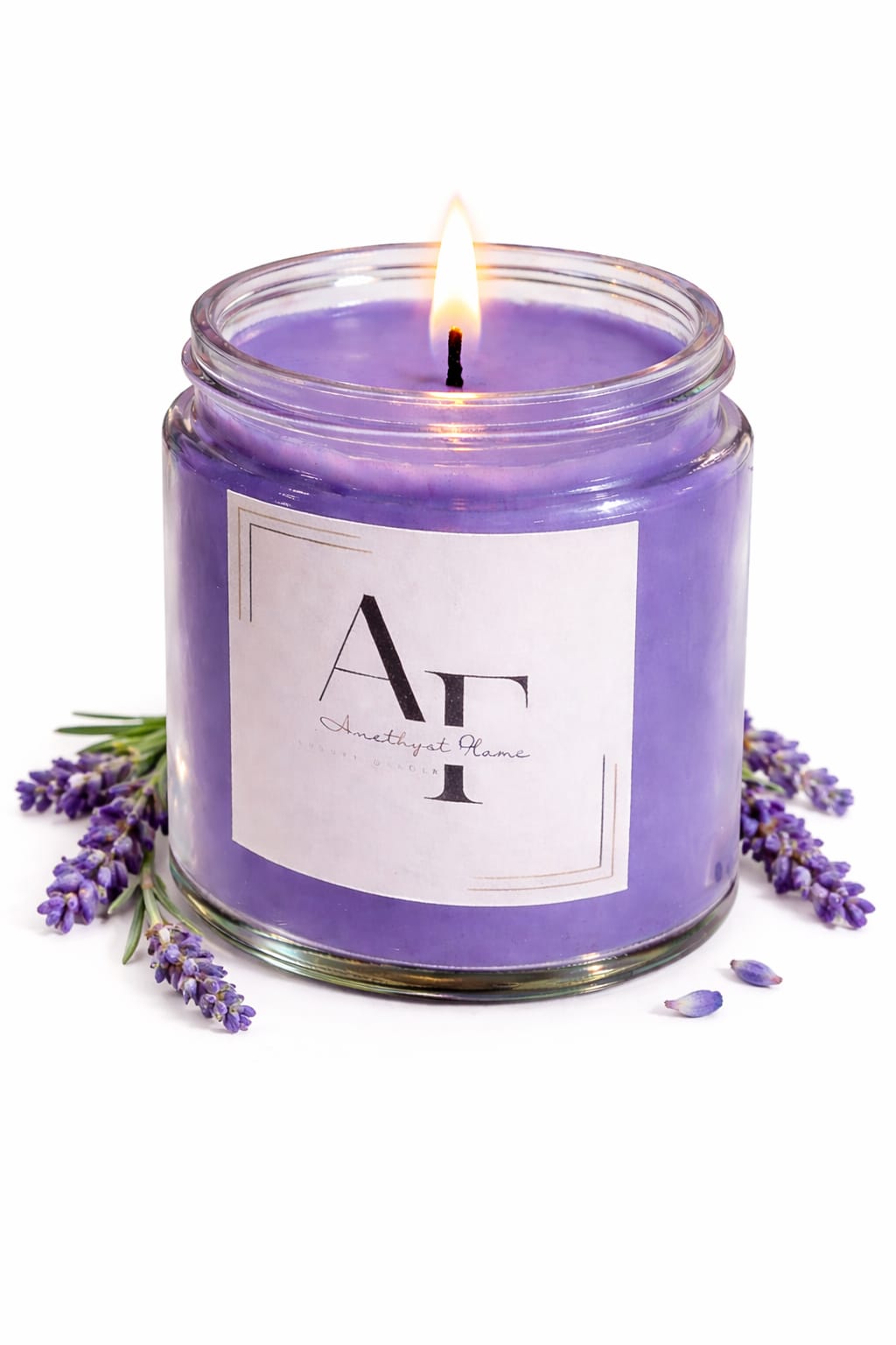 Amethyst Flame Lavender Scented Glass Jar Candle (Pack of 1)