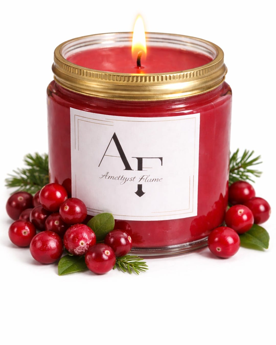 Amethyst Flame "Winter Crimson" Cranberry & Fir Scented Soy Candle (Pack of 1)