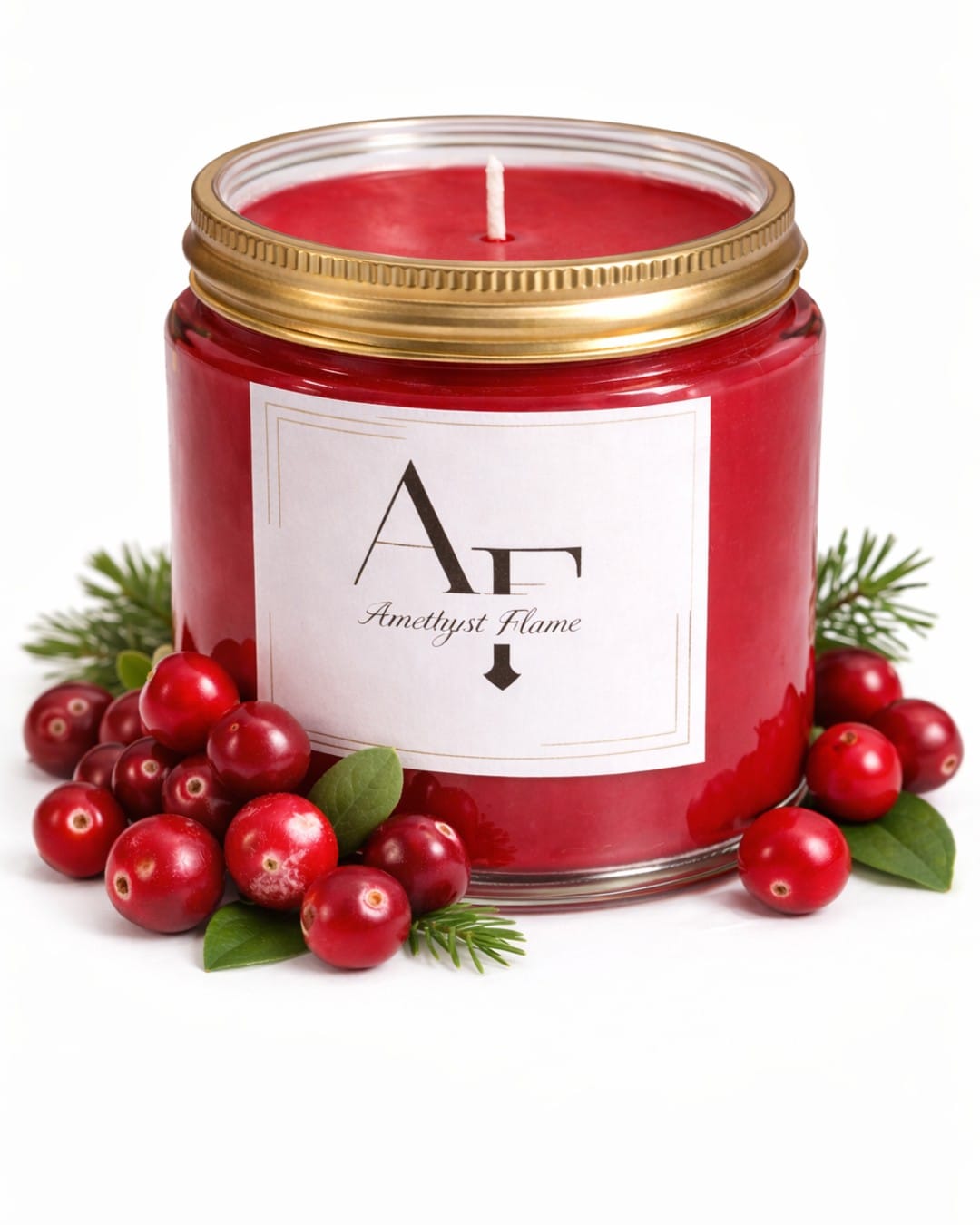 Amethyst Flame "Winter Crimson" Cranberry & Fir Scented Soy Candle (Pack of 1)