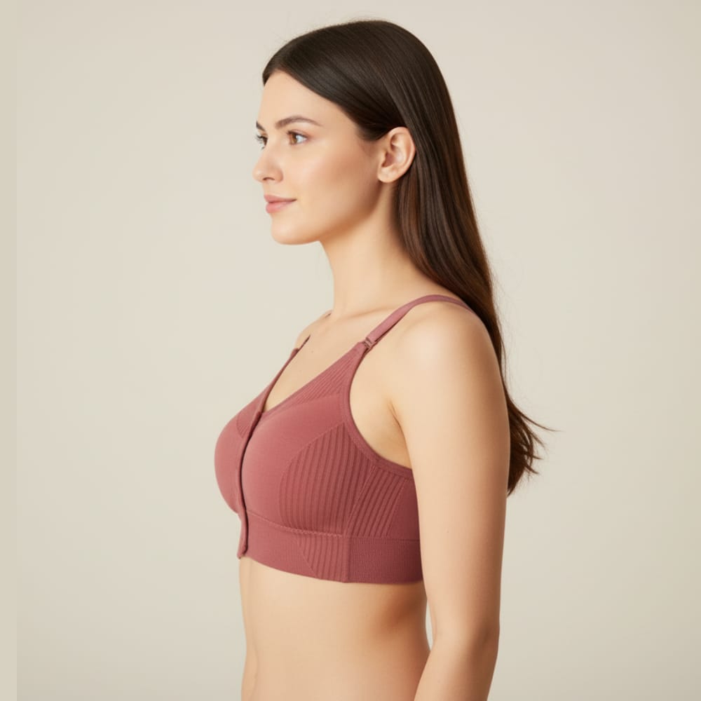 Women’s Front Button Dusty Rose Cotton Blend Padded Comfort Bra (Pack of 1)