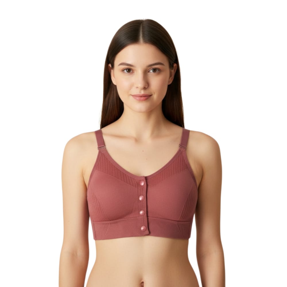 Women’s Front Button Dusty Rose Cotton Blend Padded Comfort Bra (Pack of 1)