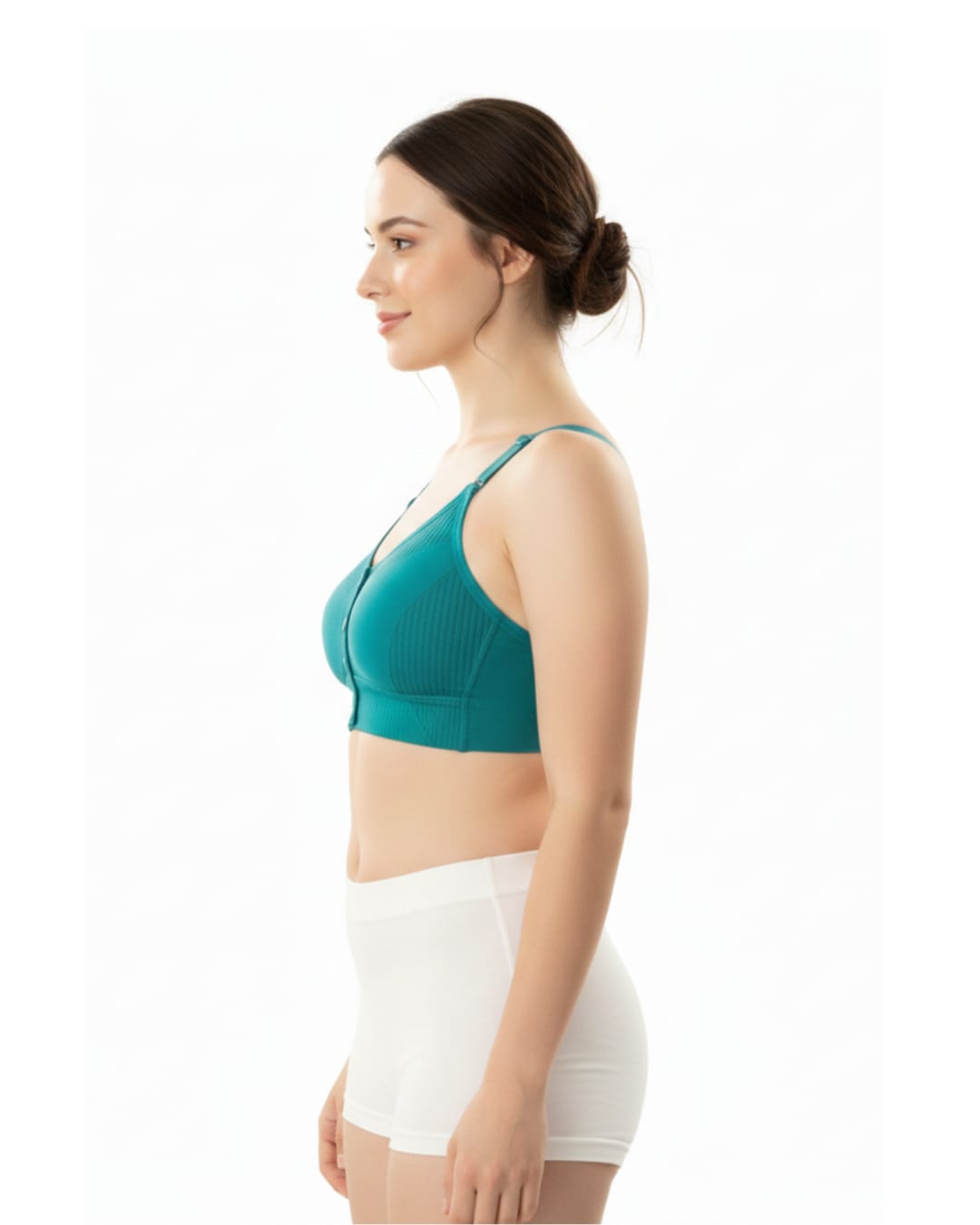 Women’s Front Button  Sea Green Cotton Blend Padded Comfort Bra (Pack of 1)
