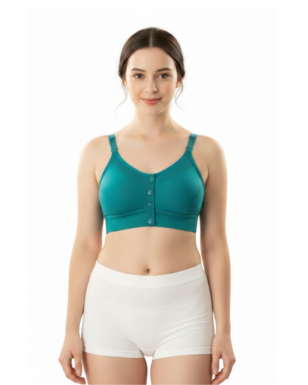 Women’s Front Button  Sea Green Cotton Blend Padded Comfort Bra (Pack of 1)