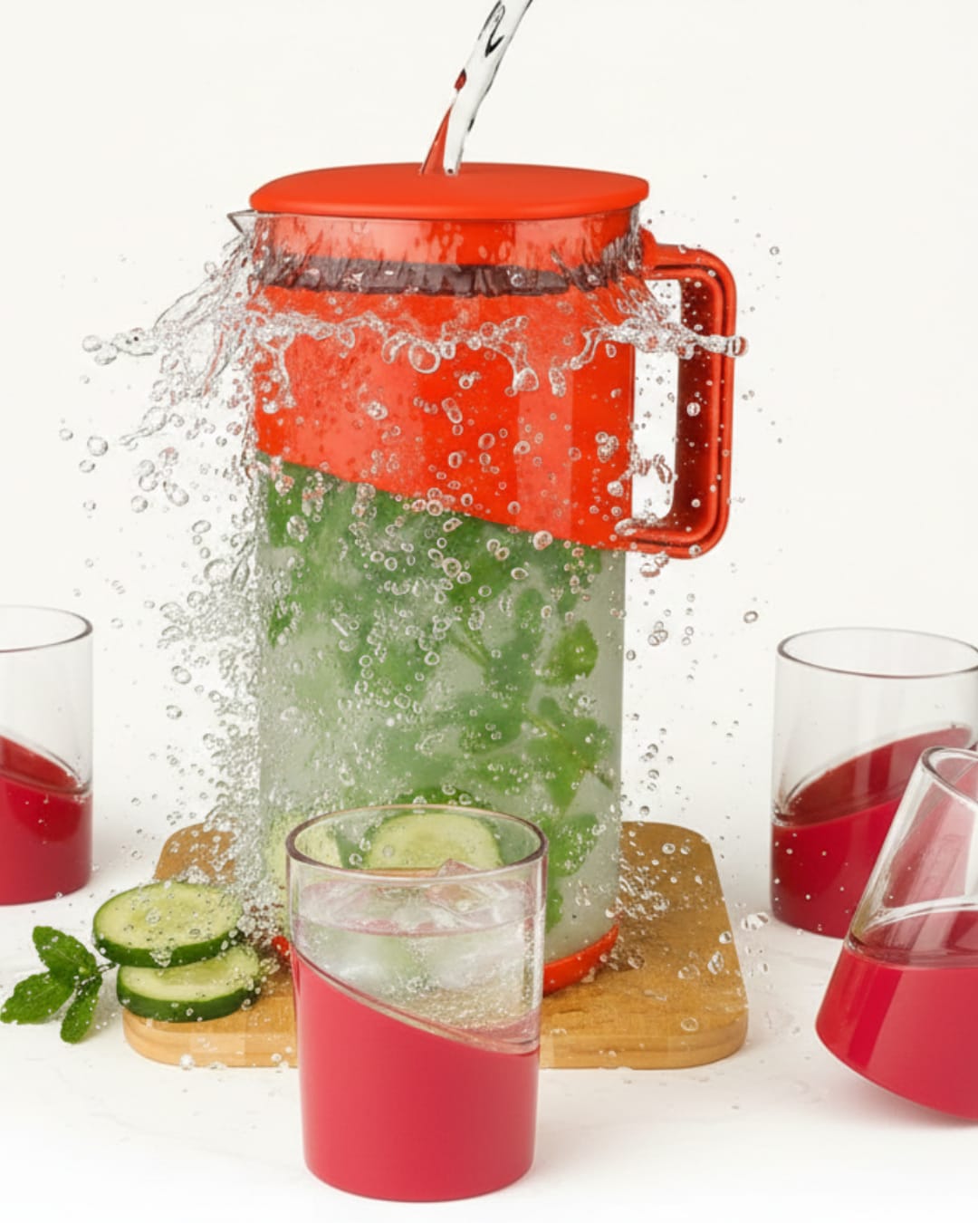 ROYAL EAGLE Plastic Jug with Lid | Red Water Jug for Dining Table | Ideal for Ice Tea, , Cocktails, Mocktails & Beverages | Stylish & Durable Pitcher for Home or Party Use – 1800 ml