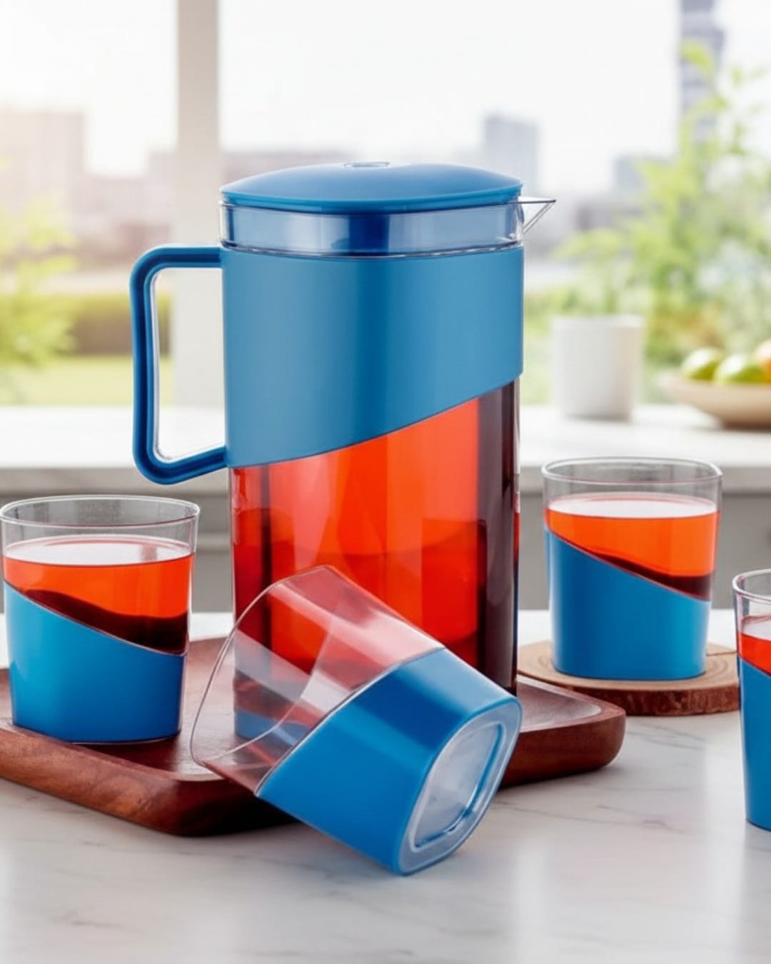 ROYAL EAGLE Plastic Jug with Lid | Blue Water Jug for Dining Table | Ideal for Ice Tea, , Cocktails, Mocktails & Beverages | Stylish & Durable Pitcher for Home or Party Use – 1800 ml