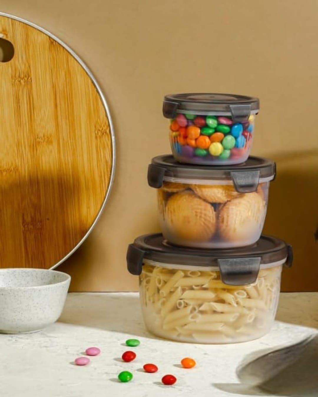 Airtight Plastic Food Storage Container Set with Locking Lid (Pack of 3)