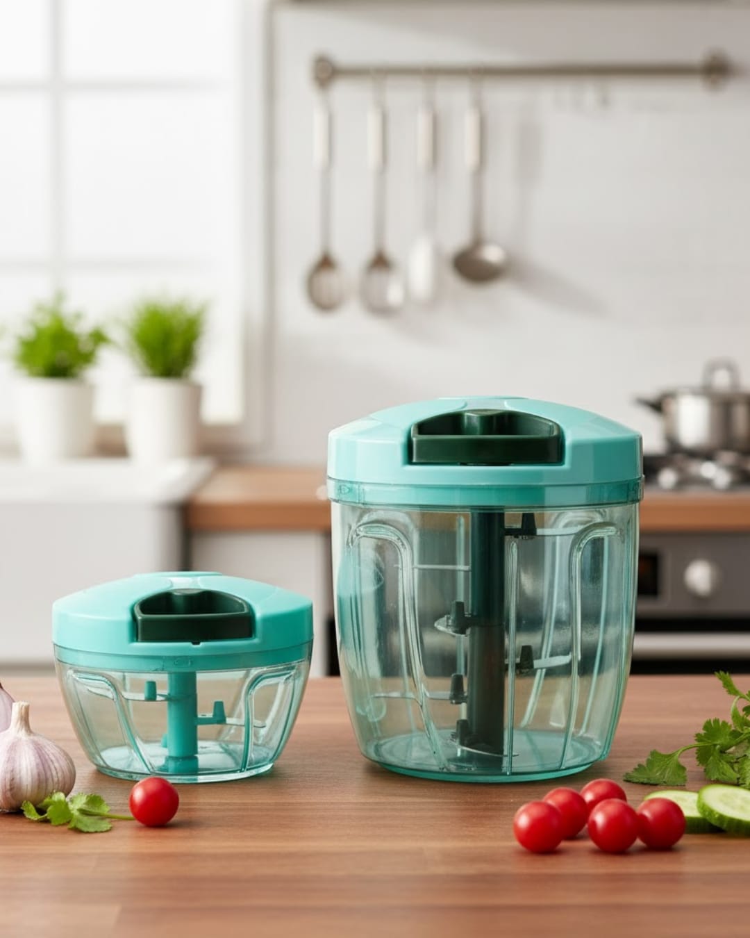 Manual Pull-String Vegetable Chopper and Food Processor Set (Pack of 2)