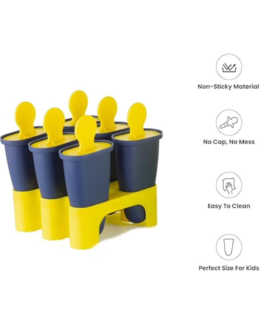 6-Slot Plastic Reusable Ice Pop / Kulfi Maker Mold Set with Stand (Pack of 6)