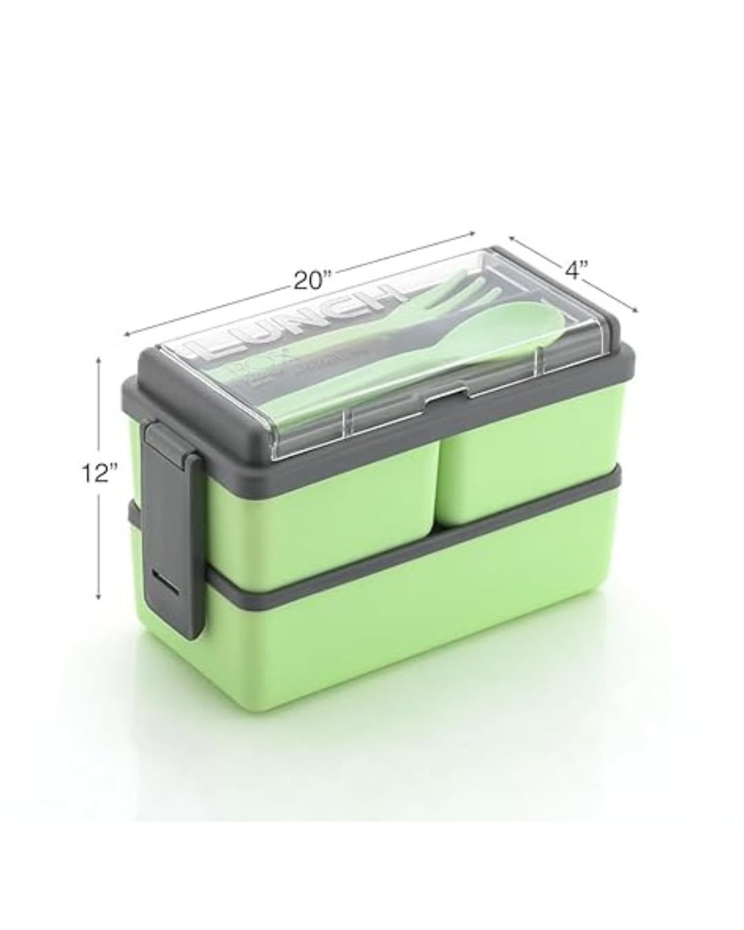 Two Tier Plastic Lunch Box with Spoon & Fork (Leakproof Bento Box) (Pack of 1)