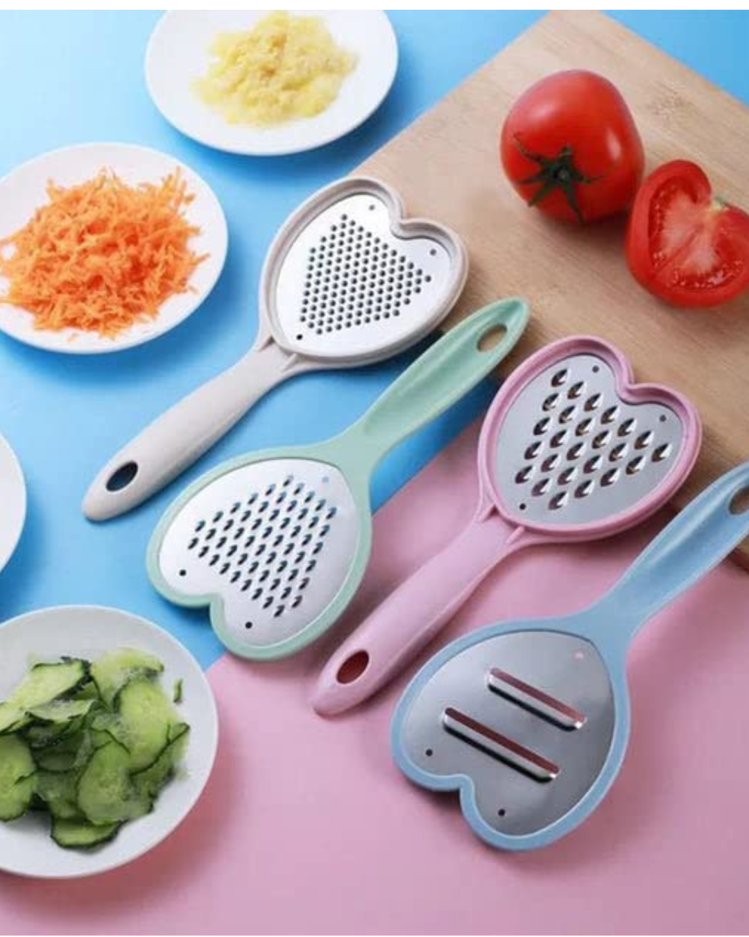 Heart-Shaped 4-in-1 Multipurpose Kitchen Grater and Slicer Set (Pack of 4)