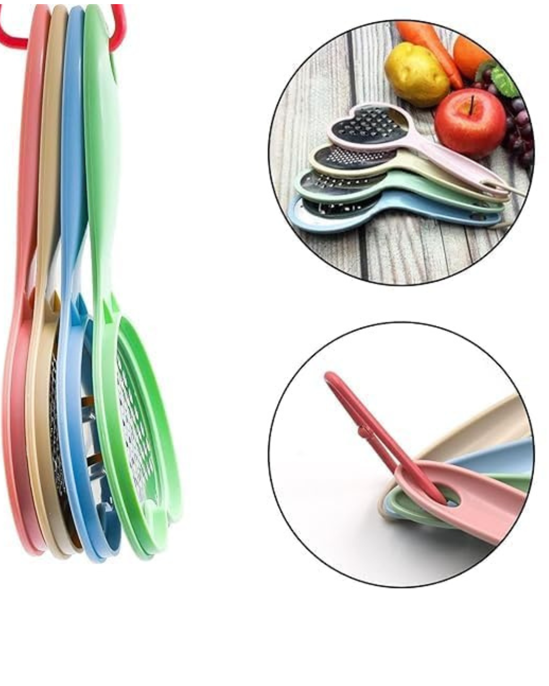 Heart-Shaped 4-in-1 Multipurpose Kitchen Grater and Slicer Set (Pack of 4)