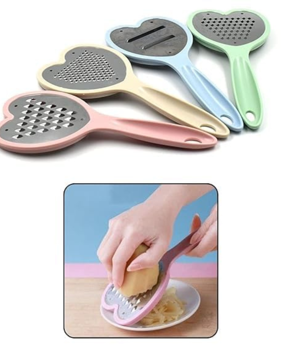 Heart-Shaped 4-in-1 Multipurpose Kitchen Grater and Slicer Set (Pack of 4)