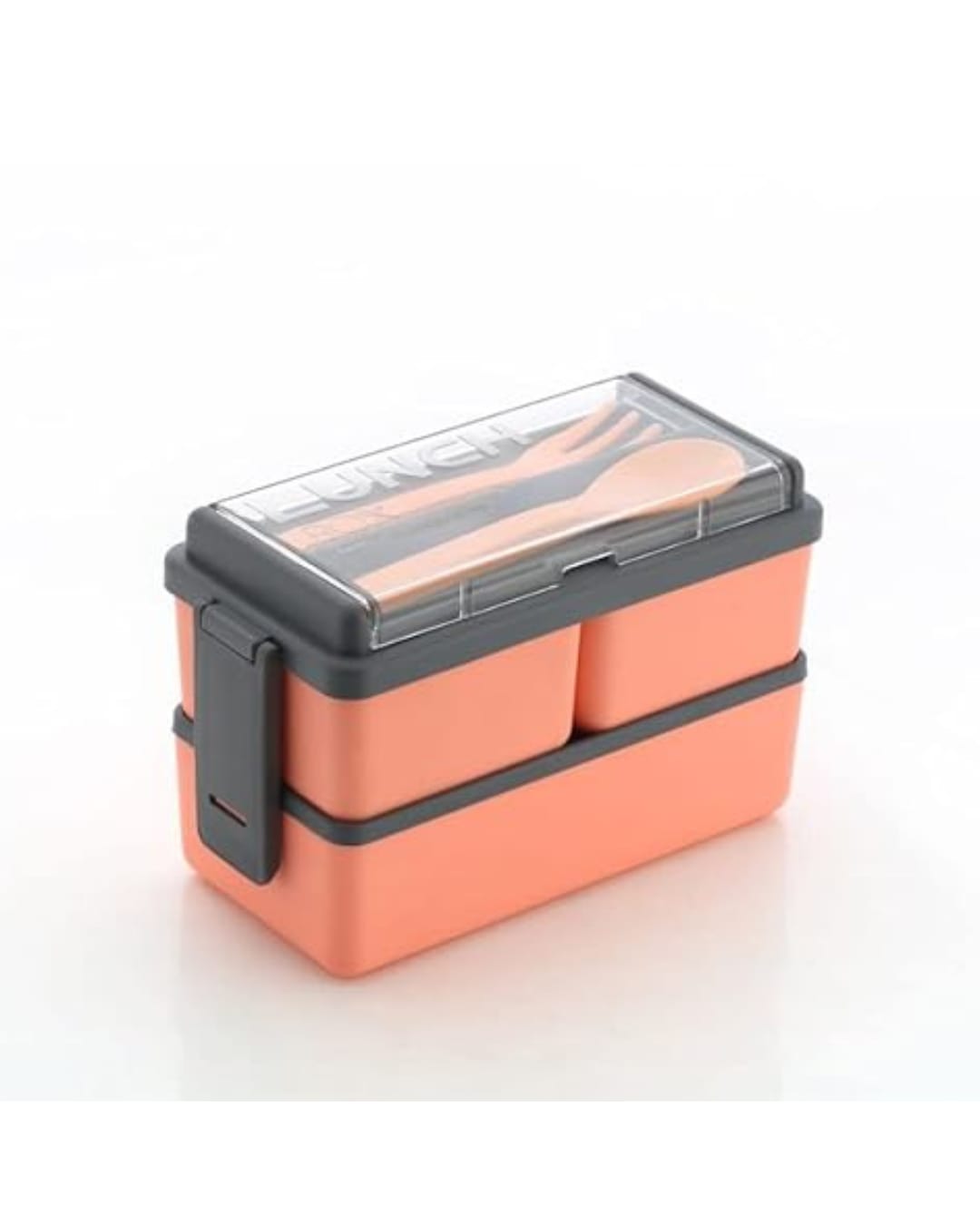 2-Tier Plastic Lunch Box with Spoon & Fork (Leakproof Bento Box) (Pack of 1)