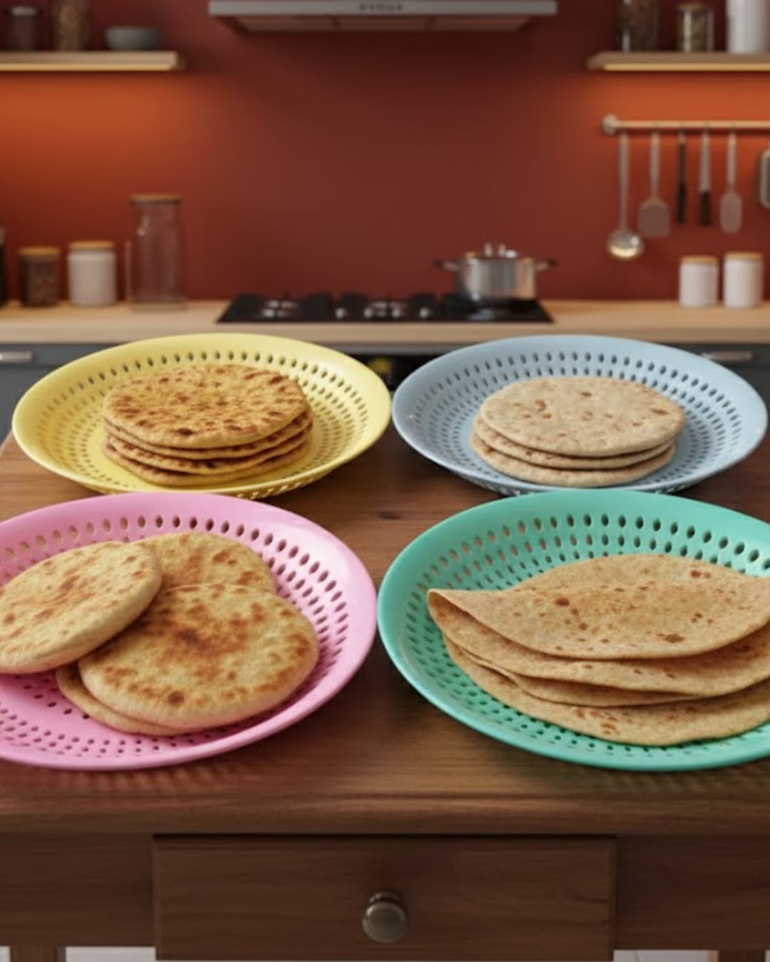 Assorted Indian Flatbread Platter (featuring Aloo Paratha, Roti, and Chapati) (Pack of 4)