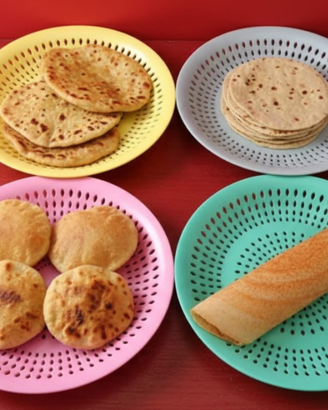 Assorted Indian Flatbread Platter (featuring Aloo Paratha, Roti, and Chapati) (Pack of 4)