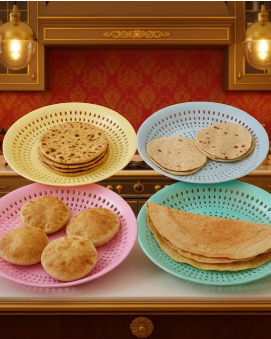 Assorted Indian Flatbread Platter (featuring Aloo Paratha, Roti, and Chapati) (Pack of 4)