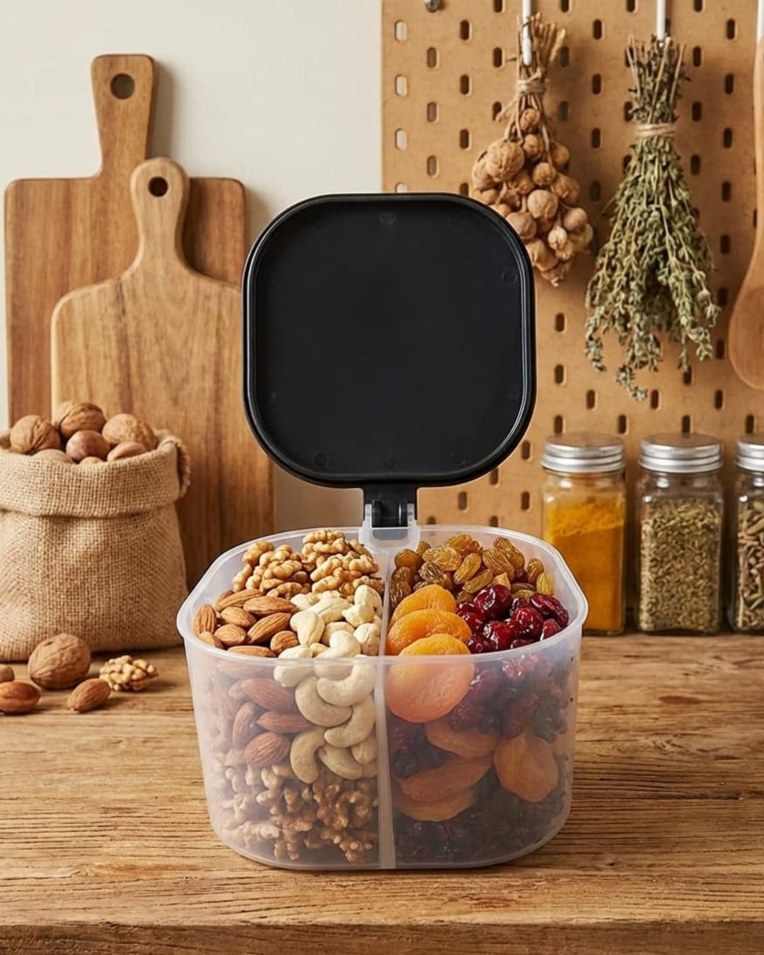 Kitchen Expert Square Masala Box with 4 Compartments  (Pack of 1)